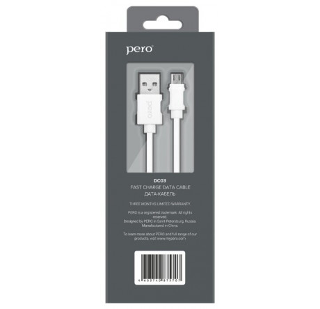 PERO DC-03 micro-USB, 2А, 2м, белый Дата-кабель  PERO - okulovka-experts.ru – фото 1