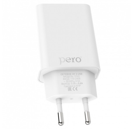 PERO TC02 2USB 2.1A белый СЗУ  PERO - okulovka-experts.ru – фото 1