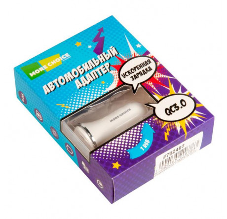 More choice AC22QC 1USB 3.0A QC3.0 АЗУ быстрая зарядка белый MORE CHOICE - okulovka-experts.ru – фото 1
